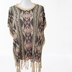 Miss Charm Paris Poncho Pink Grey Tan Tassels